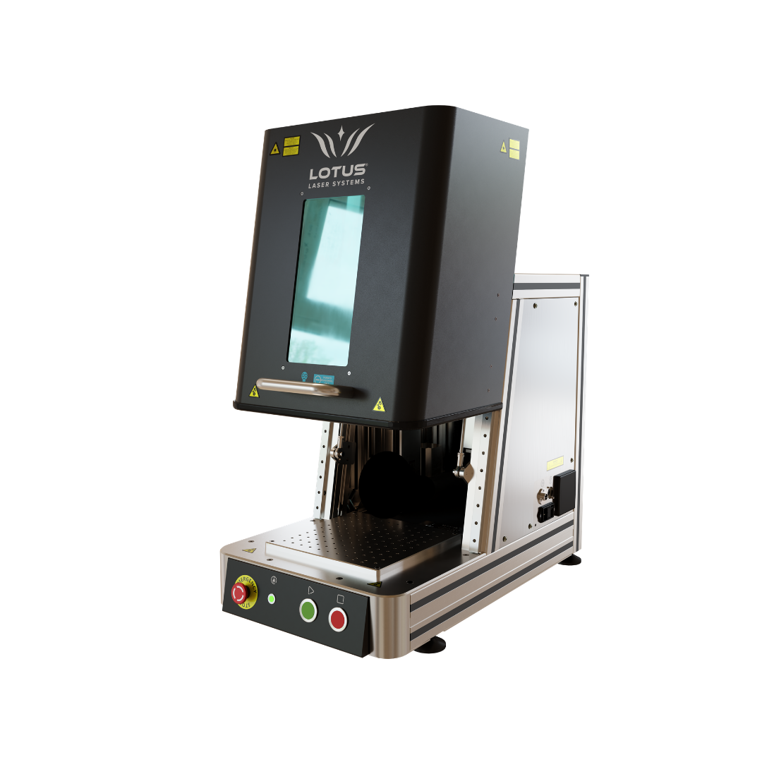Lotus nMeta MOPA-Faserlaser markiert Metallkomponenten präzise mit Logos, Seriennummern und Codes für effiziente Industrieprozesse.
