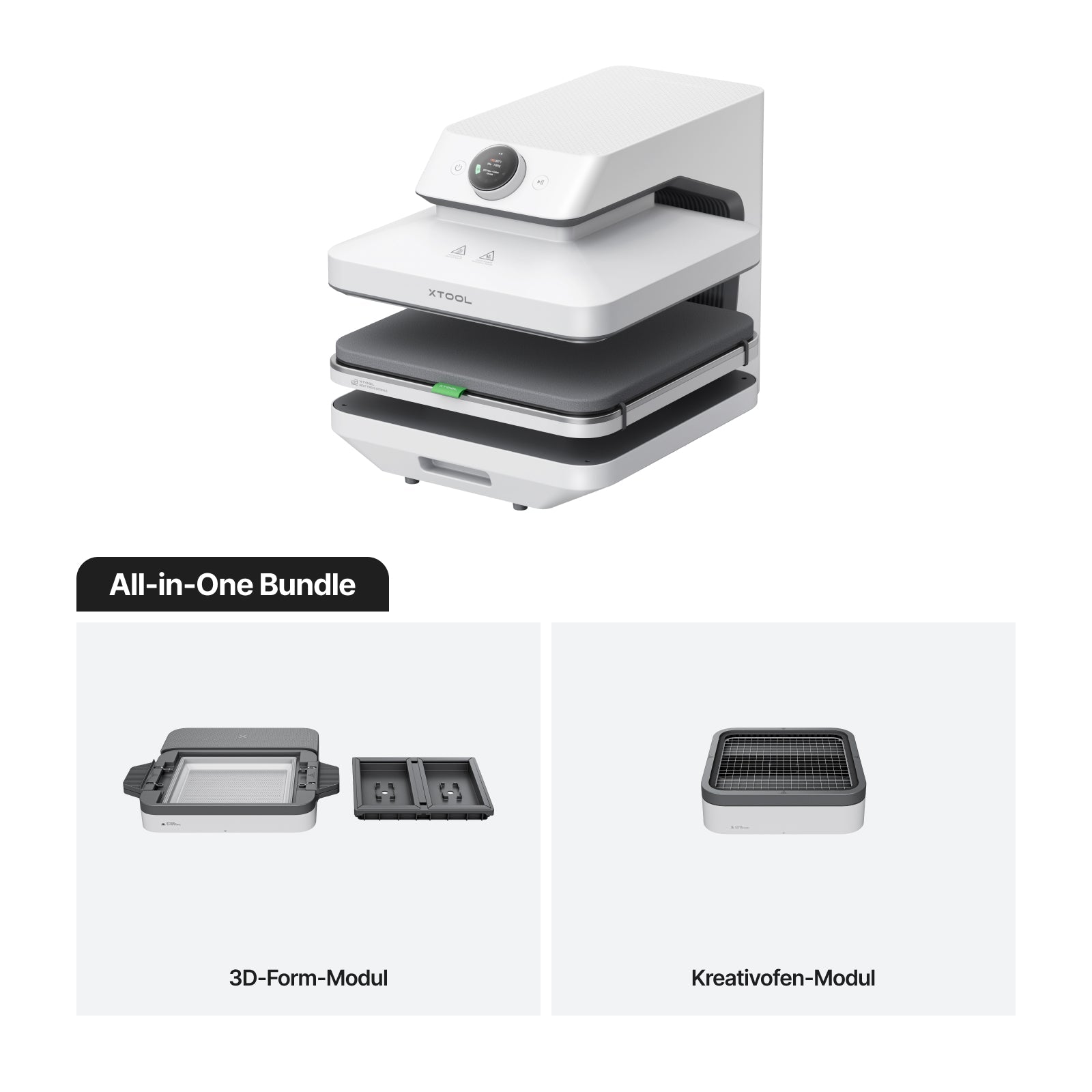 xTool WonderPress All-in-One Bundle 3D-Form-Modul und Kreativofen-Modul.