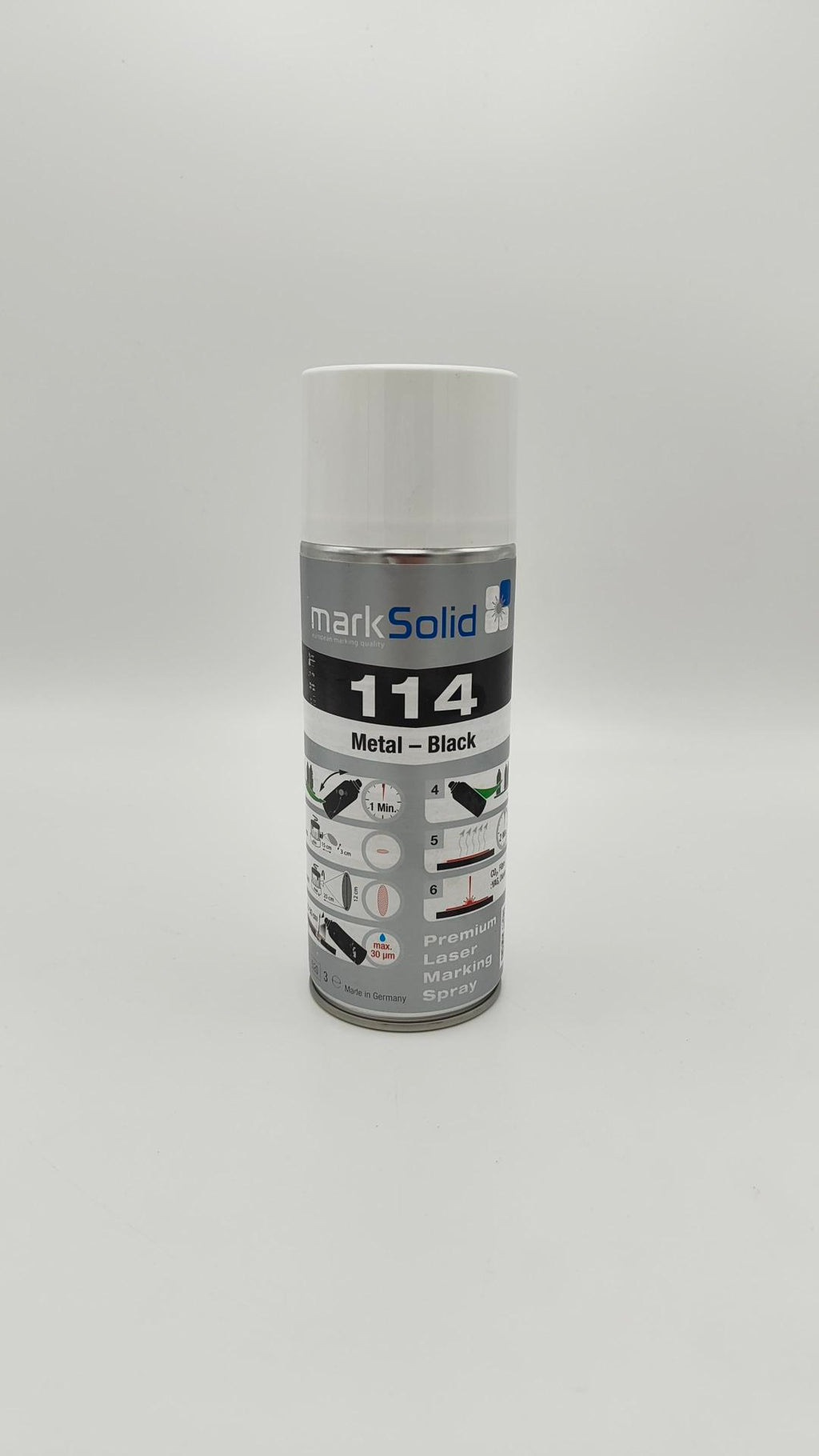 markSolid 114 Spray für präzise, kratzfeste und UV-beständige Laserbeschriftungen auf Metalloberflächen.