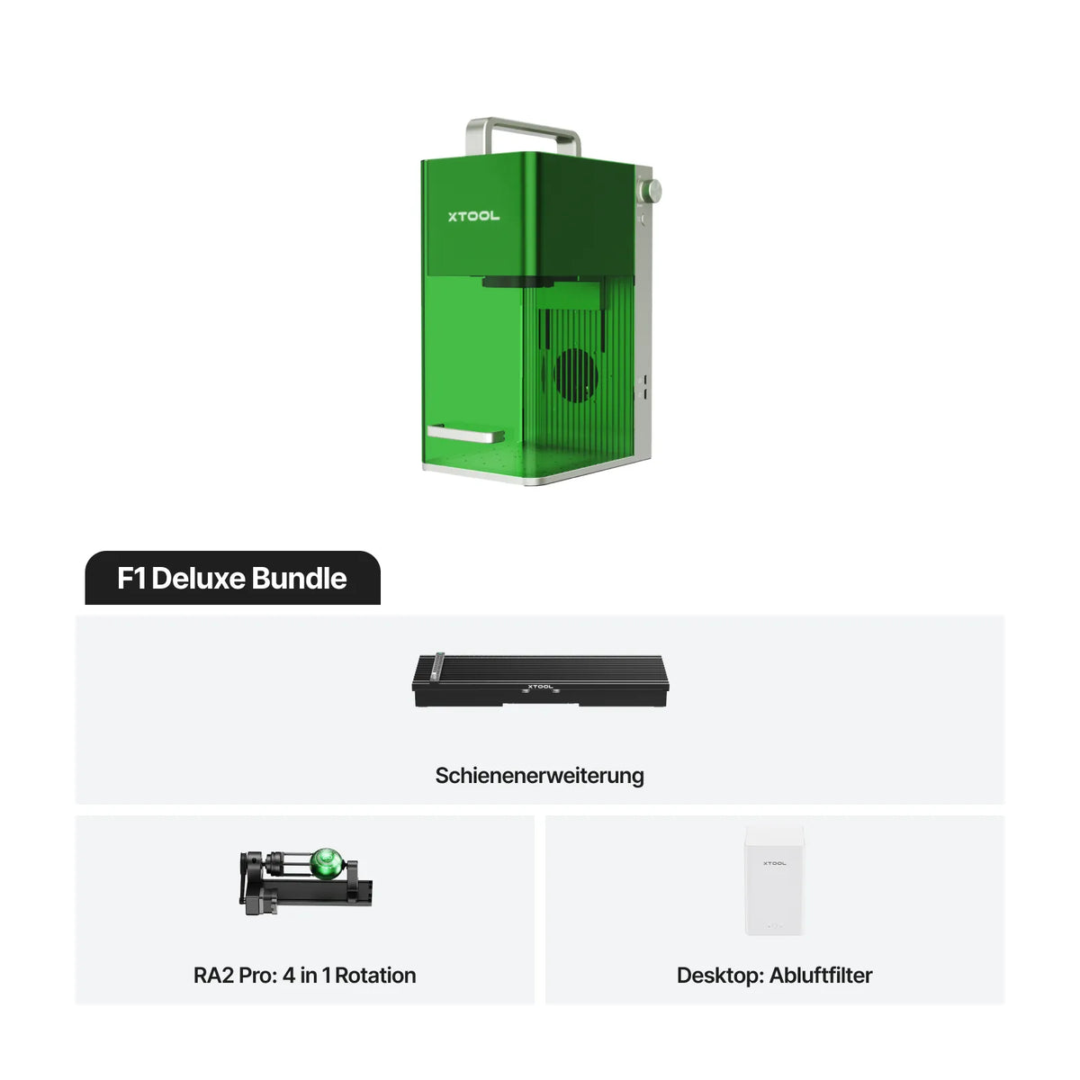 Der xTool F1 mobile Lasergravierer ermöglicht schnelle und detailgenaue Gravuren auf Metall, Holz und Leder für vielseitige Anwendungen. F1 Deluxe Bundle 
