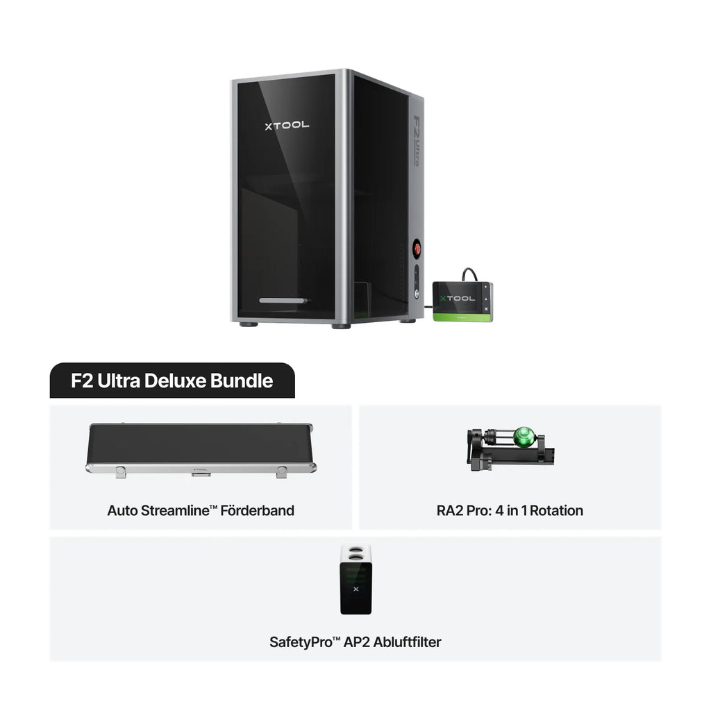 xTool F2 Ultra 60W MOPA und 40W Diodenlaser zum Gravieren und Schneiden von Metall Holz und Kunststoff für präzise und schnelle Anwendungen. Deluxe Bundle 