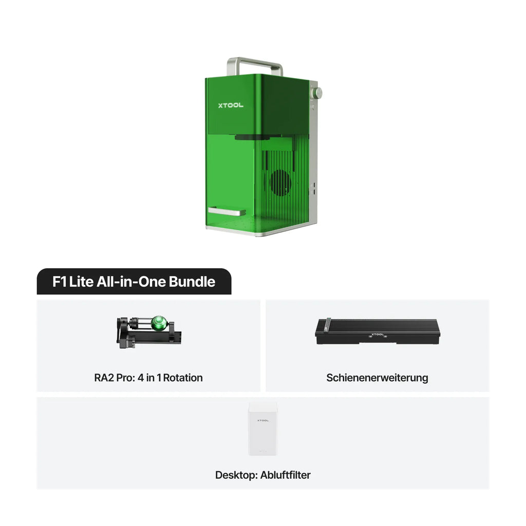 Mobiler xTool F1 Lasergravierer erstellt hochwertige Gravuren auf Metall, Holz und Leder für Handwerk, Werbemittel und individuelle Designs. F1 Lite All-in-One Bundle 