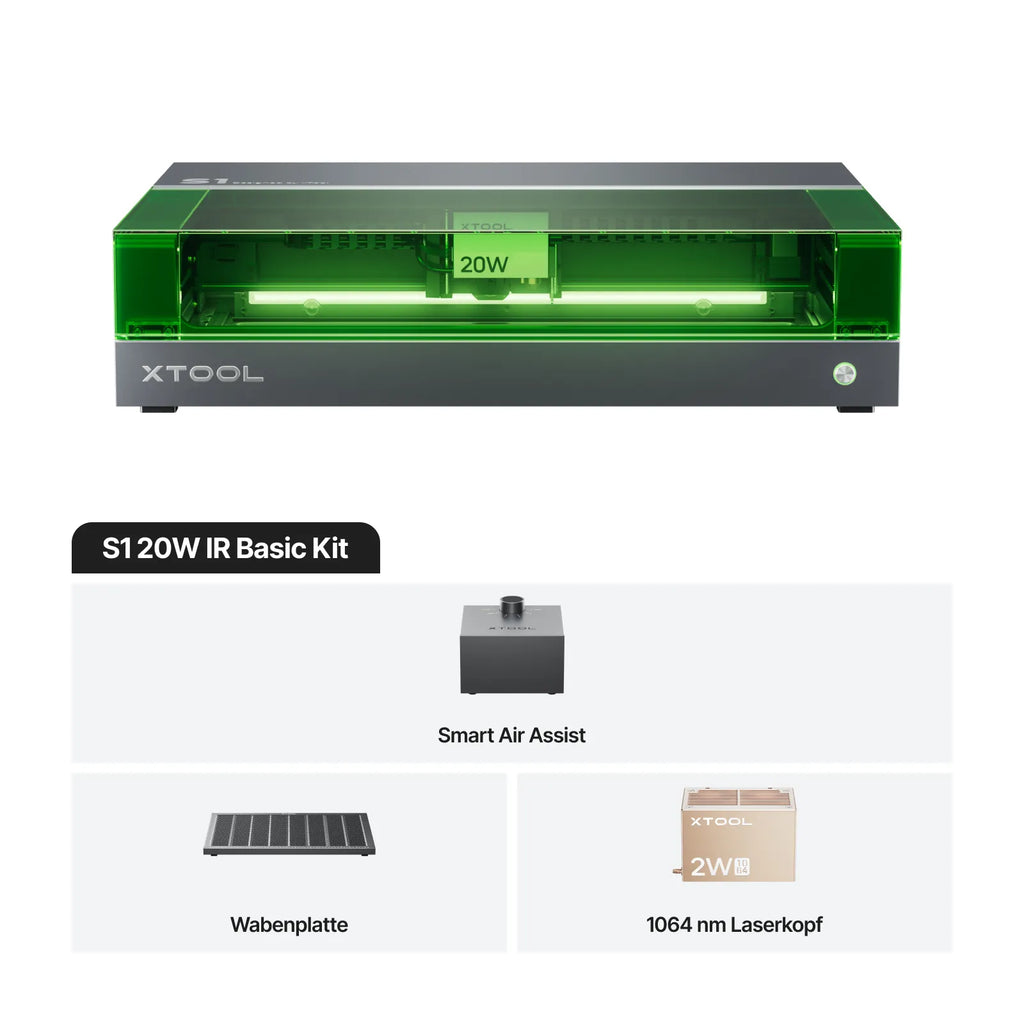 Tool S1 bearbeitet Holz, Leder und Acryl flexibel durch wechselbare Lasermodule für zahlreiche Anwendungen. 20W IR Basic Kit 