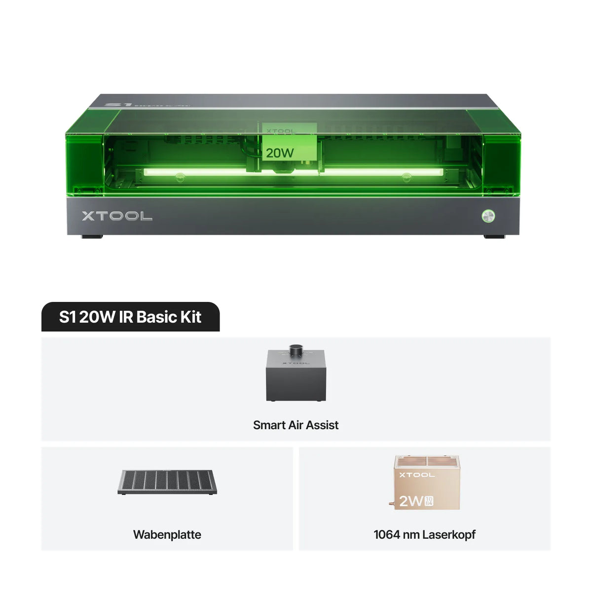 Tool S1 bearbeitet Holz, Leder und Acryl flexibel durch wechselbare Lasermodule für zahlreiche Anwendungen. 20W IR Basic Kit 
