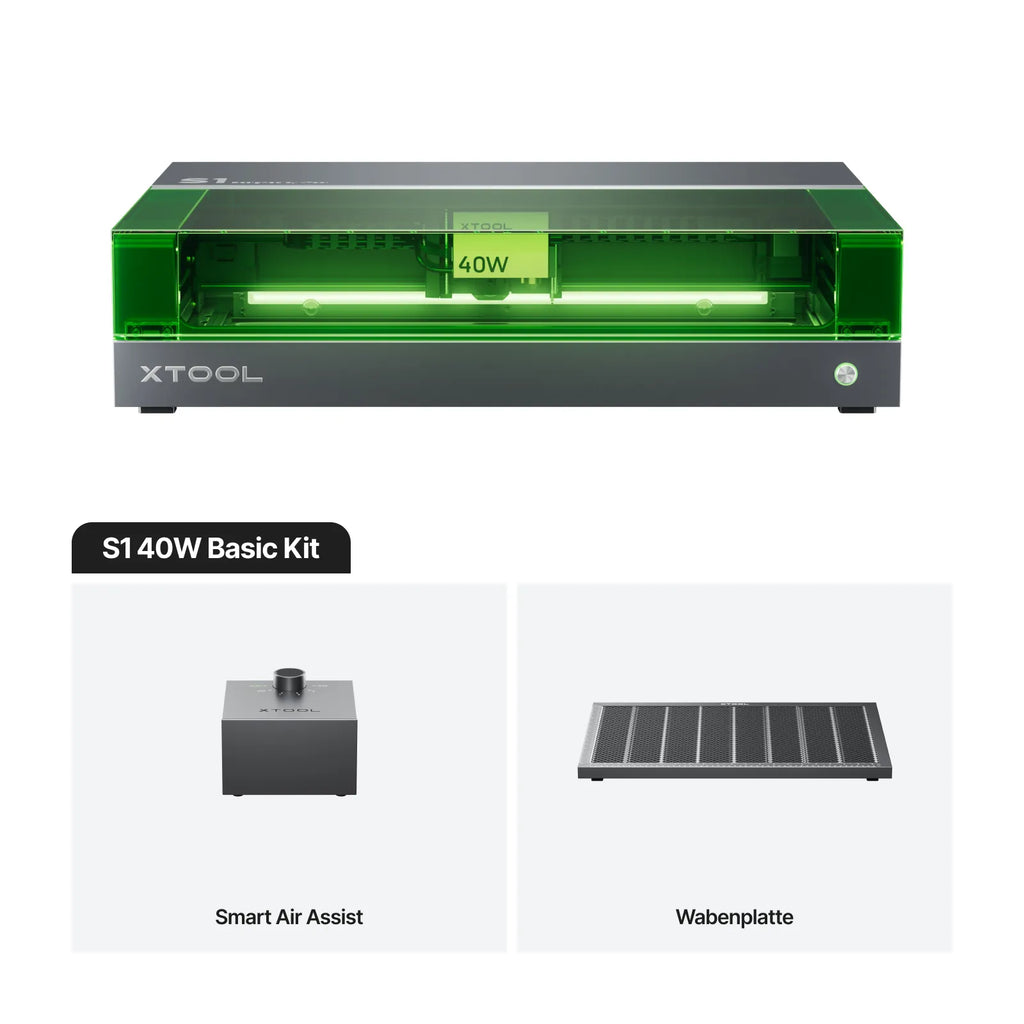 xTool S1 40W Basic Kit mit Smart Air Assist, Wabenplatte.