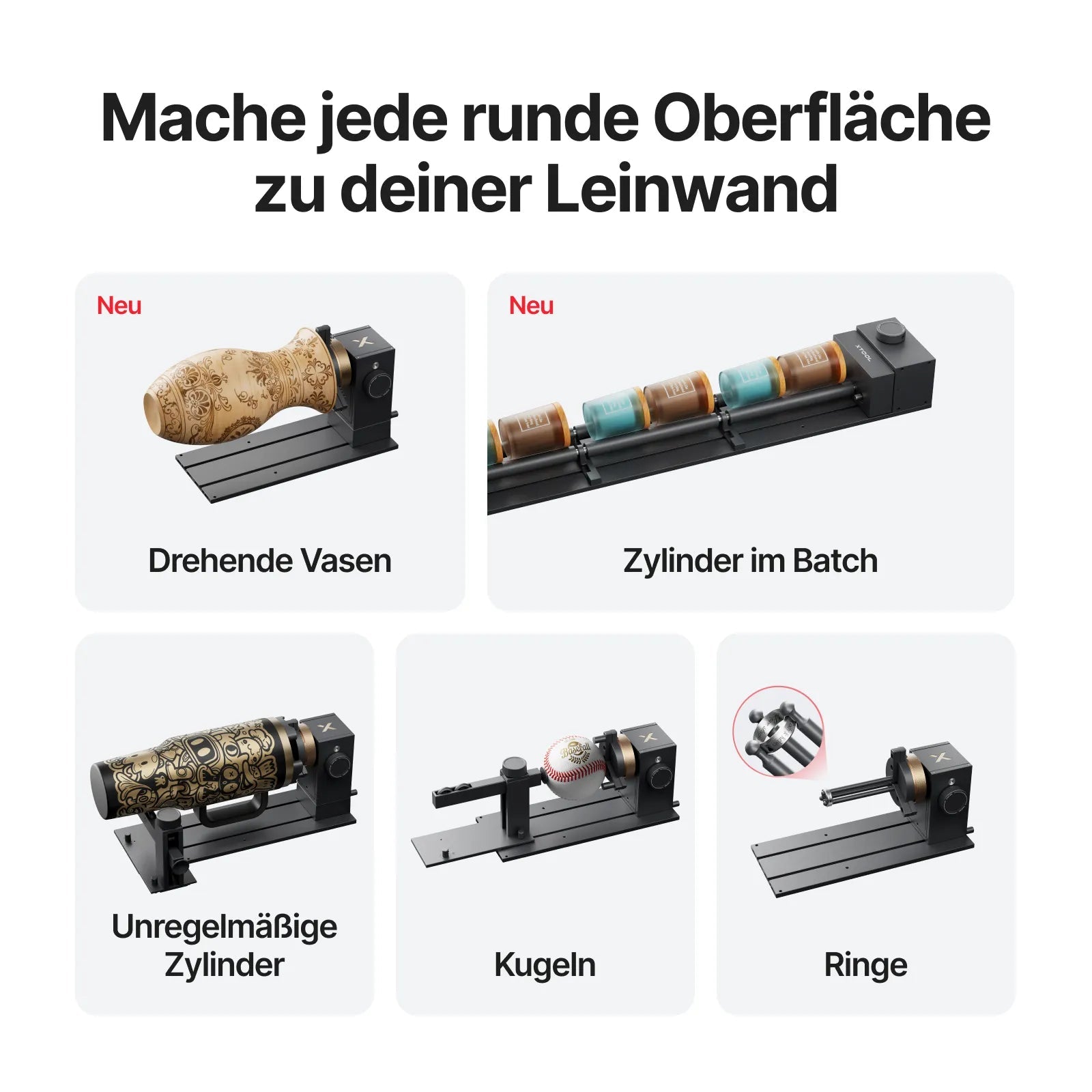 Mache jede runde Oberfläche zu deiner Leinwand. Drehende Vasen, Zylinder im Batch, Unregelmäßige Zylinder, Kugeln und ringe.