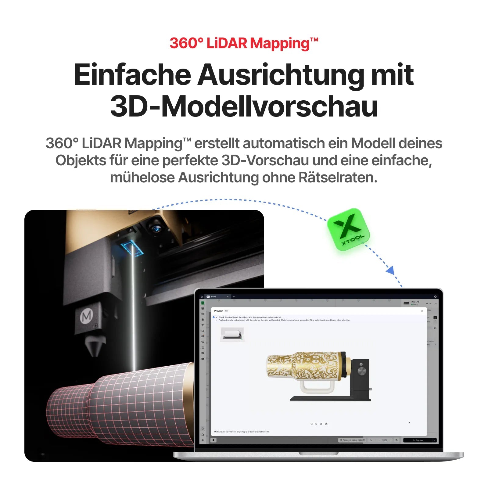 Einfache Ausrichtung mit 3D-Modellvorschau. 